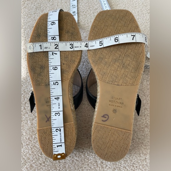 Stuart Weitzman Pearl Buckle Espadrille Thong Sandals Black Sz 7-7.5 - Picture 8 of 10